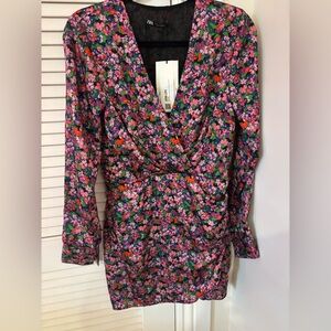 Zara Multicolor Floral Long Sleeve Dress